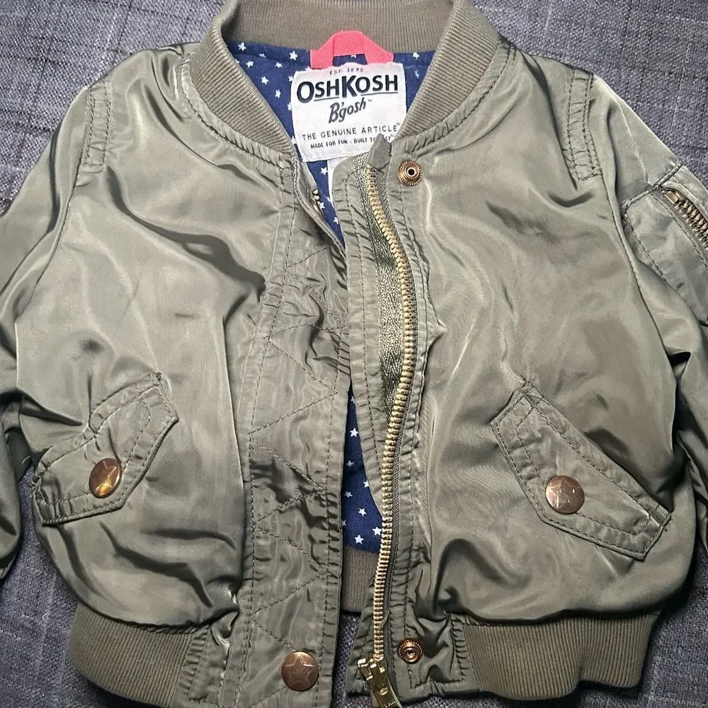 OshKosh B’gosh Toddler 18M Bomber Jacket Olive Green Zip Up Outerwear
